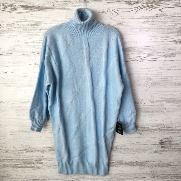 NWT LULU’S Love The Way Light Blue Turtleneck Sweater Dress Cozy Knit XS - Picture 4 of 10